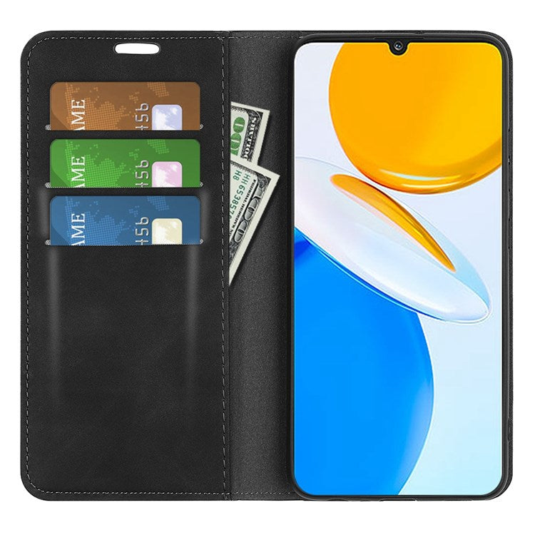 For Honor X7 Skin-touch Feeling PU Leather Cover Magnetic Auto-absorbed Phone Wallet Stand Case - Black
