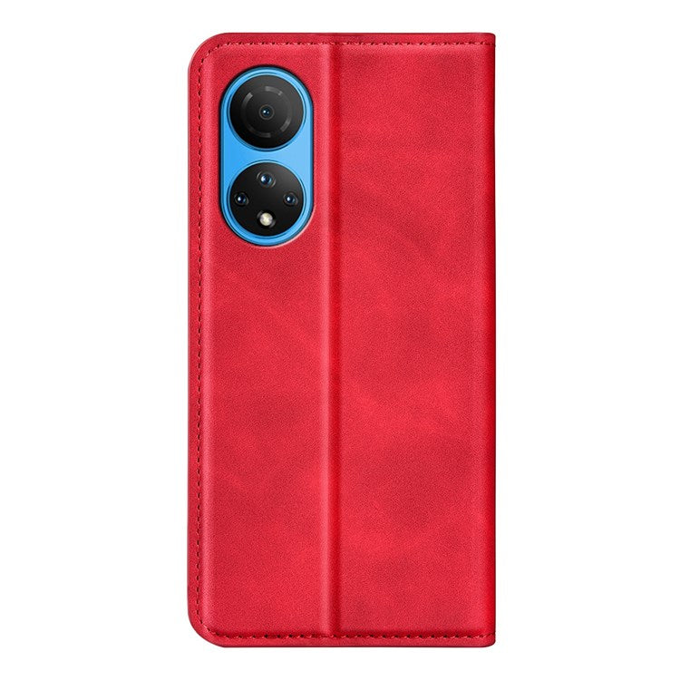 For Honor X7 Skin-touch Feeling PU Leather Cover Magnetic Auto-absorbed Phone Wallet Stand Case - Red