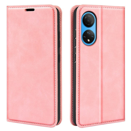 For Honor X7 Skin-touch Feeling PU Leather Cover Magnetic Auto-absorbed Phone Wallet Stand Case - Pink