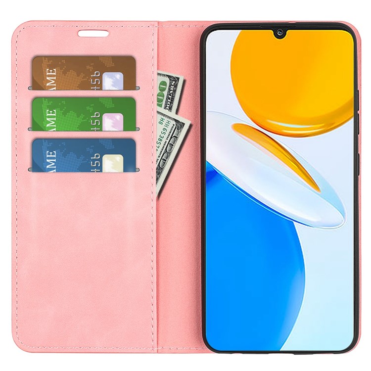 For Honor X7 Skin-touch Feeling PU Leather Cover Magnetic Auto-absorbed Phone Wallet Stand Case - Pink