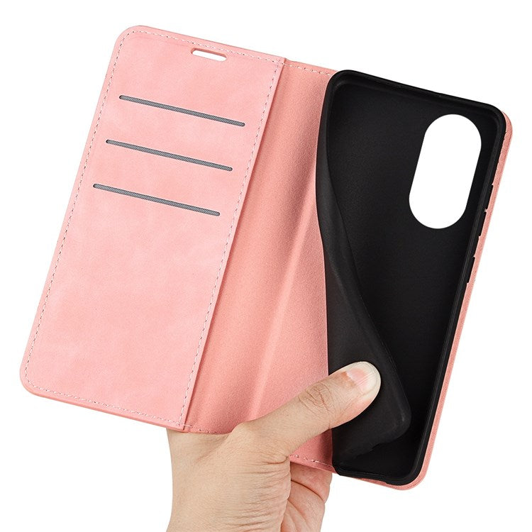 For Honor X7 Skin-touch Feeling PU Leather Cover Magnetic Auto-absorbed Phone Wallet Stand Case - Pink