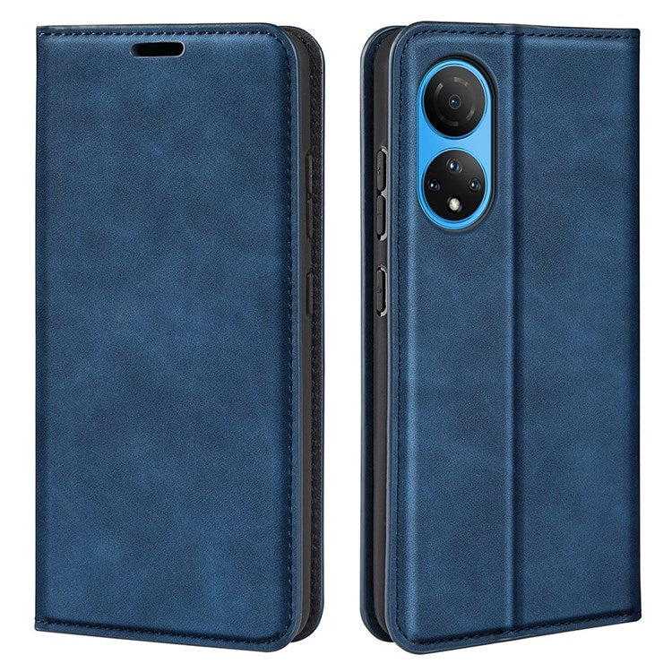 For Honor X7 Skin-touch Feeling PU Leather Cover Magnetic Auto-absorbed Phone Wallet Stand Case - Blue