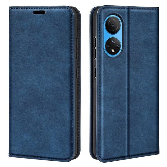 For Honor X7 Skin-touch Feeling PU Leather Cover Magnetic Auto-absorbed Phone Wallet Stand Case - Blue