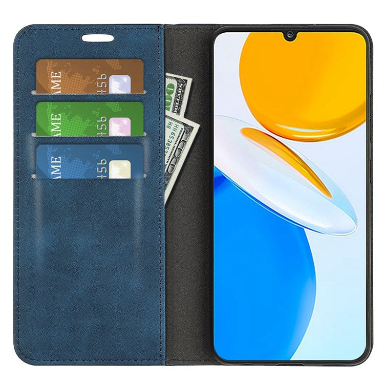 For Honor X7 Skin-touch Feeling PU Leather Cover Magnetic Auto-absorbed Phone Wallet Stand Case - Blue