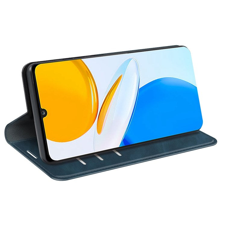 For Honor X7 Skin-touch Feeling PU Leather Cover Magnetic Auto-absorbed Phone Wallet Stand Case - Blue