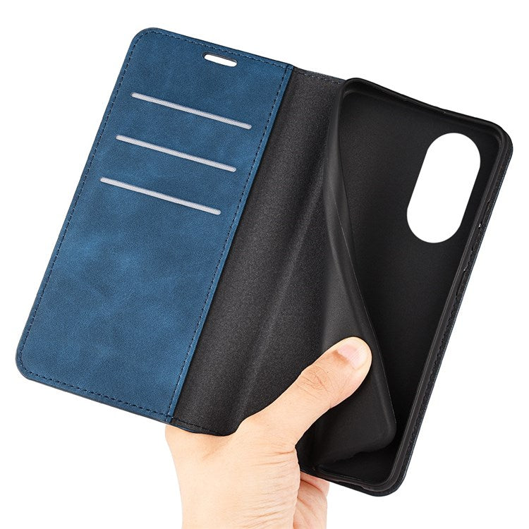 For Honor X7 Skin-touch Feeling PU Leather Cover Magnetic Auto-absorbed Phone Wallet Stand Case - Blue