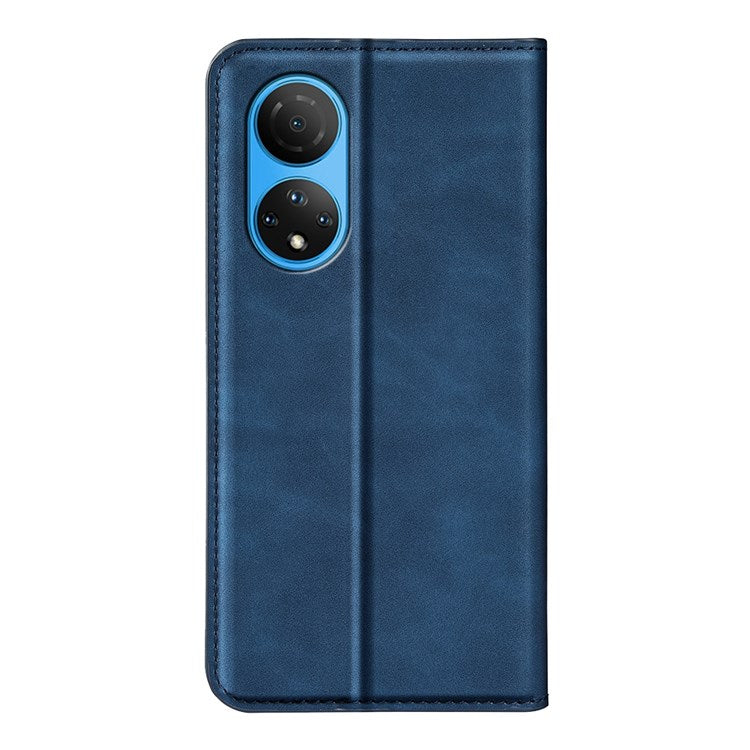 For Honor X7 Skin-touch Feeling PU Leather Cover Magnetic Auto-absorbed Phone Wallet Stand Case - Blue
