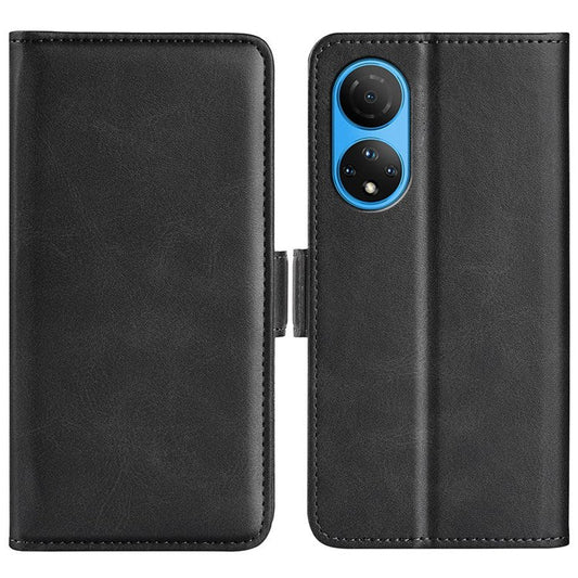 For Honor X7 Dual Clasp Textured PU Leather Phone Case Anti-drop Protective Cover with Stand Wallet - Black