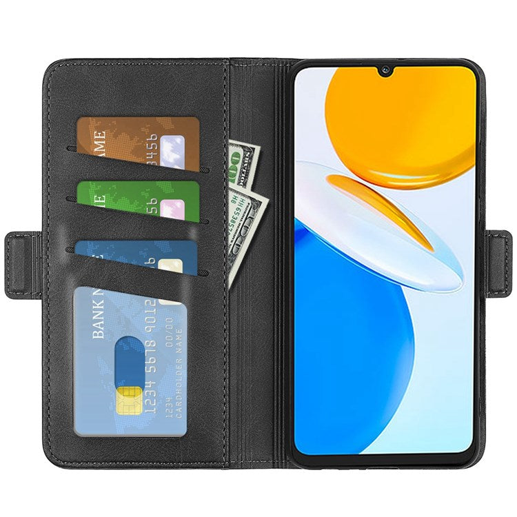For Honor X7 Dual Clasp Textured PU Leather Phone Case Anti-drop Protective Cover with Stand Wallet - Black