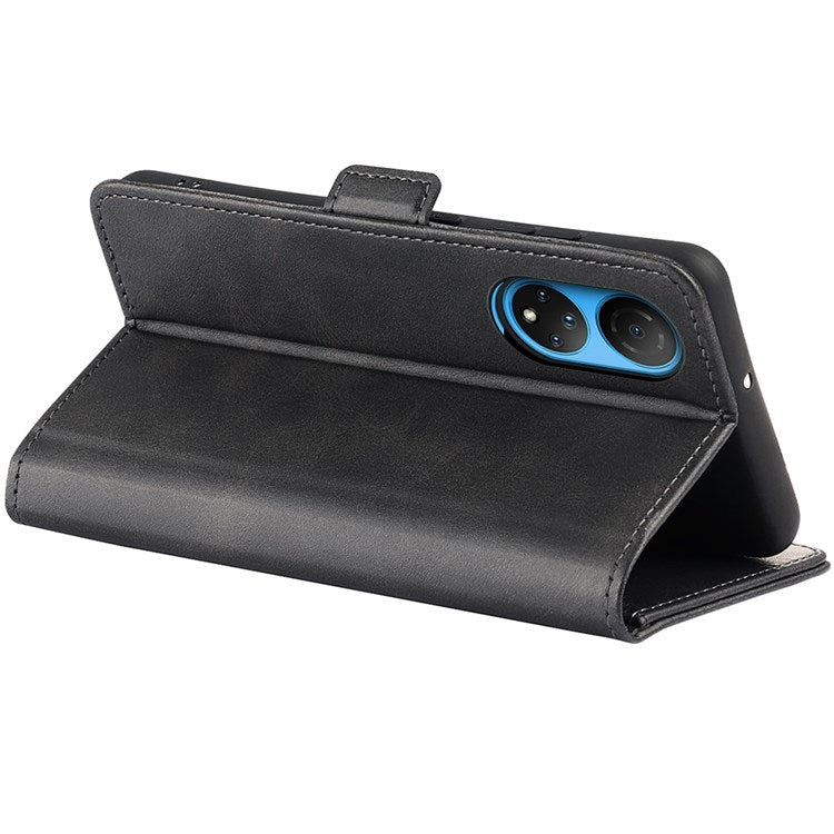 For Honor X7 Dual Clasp Textured PU Leather Phone Case Anti-drop Protective Cover with Stand Wallet - Black