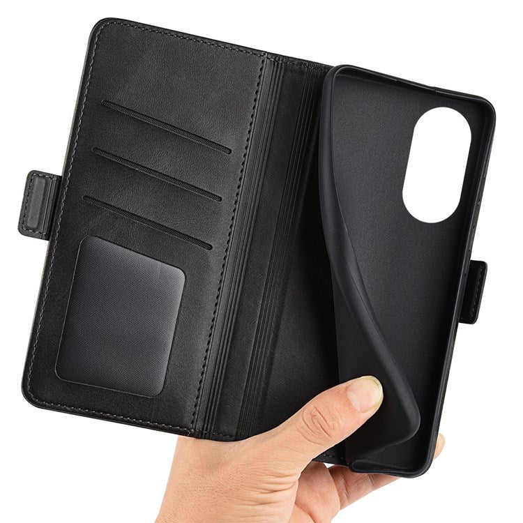 For Honor X7 Dual Clasp Textured PU Leather Phone Case Anti-drop Protective Cover with Stand Wallet - Black