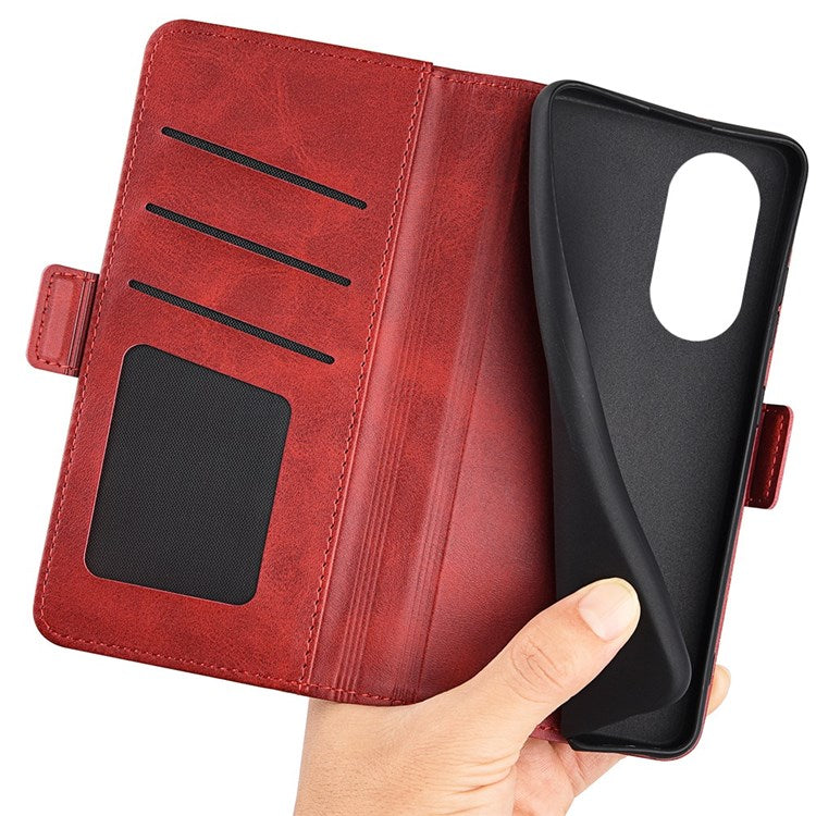 For Honor X7 Dual Clasp Textured PU Leather Phone Case Anti-drop Protective Cover with Stand Wallet - Red