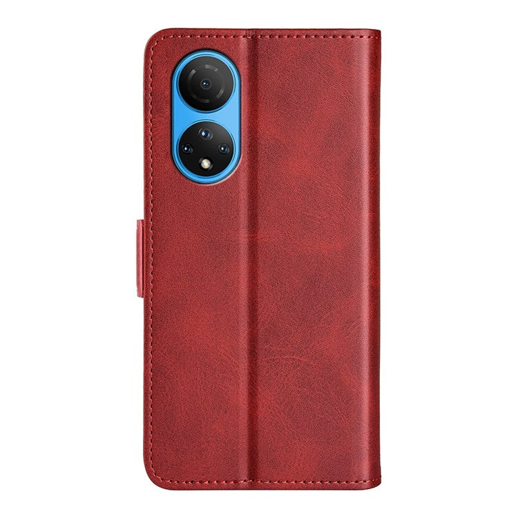 For Honor X7 Dual Clasp Textured PU Leather Phone Case Anti-drop Protective Cover with Stand Wallet - Red