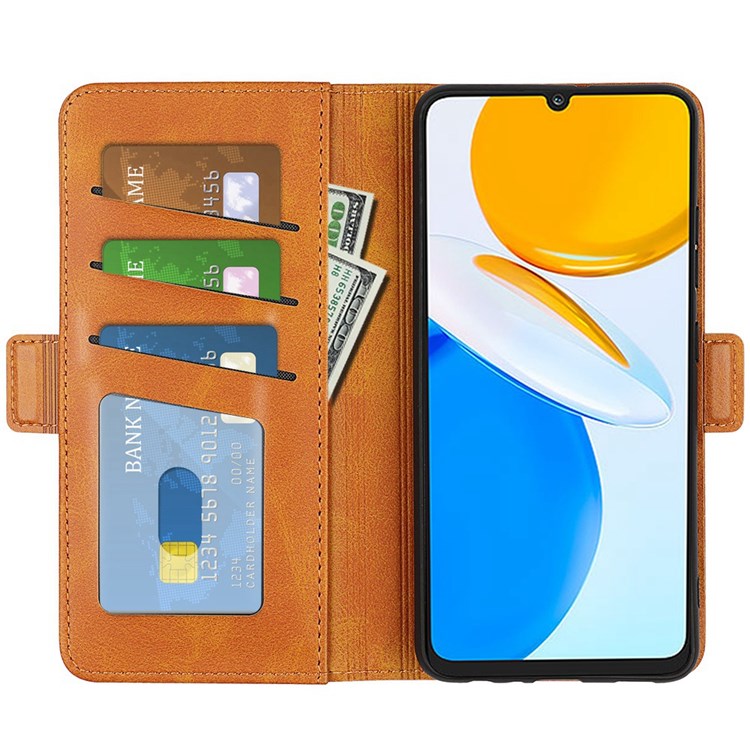For Honor X7 Dual Clasp Textured PU Leather Phone Case Anti-drop Protective Cover with Stand Wallet - Yellow