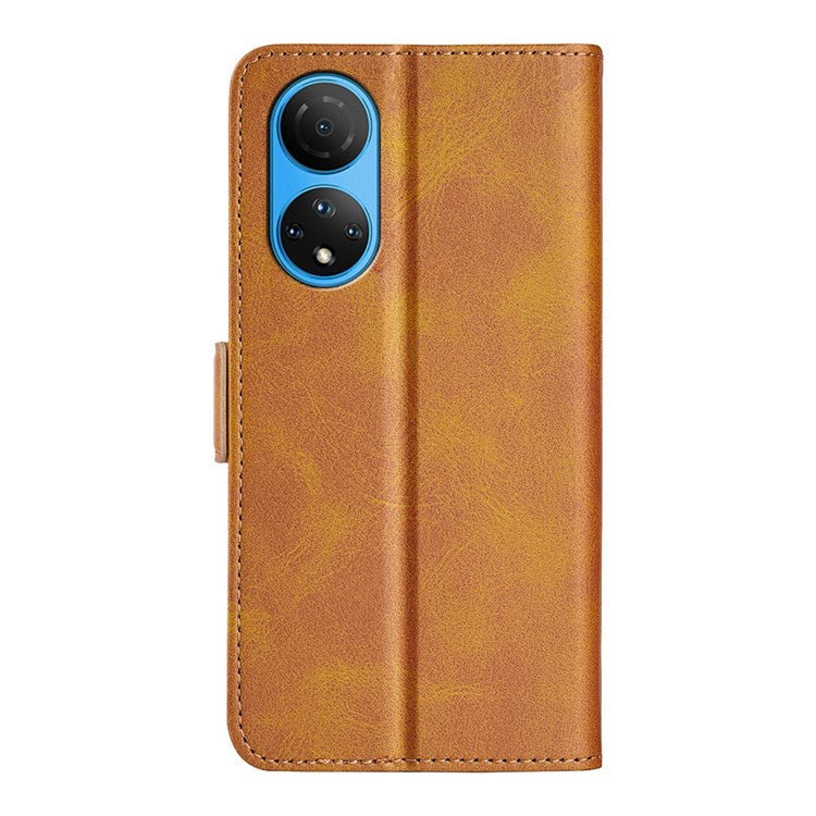 For Honor X7 Dual Clasp Textured PU Leather Phone Case Anti-drop Protective Cover with Stand Wallet - Yellow