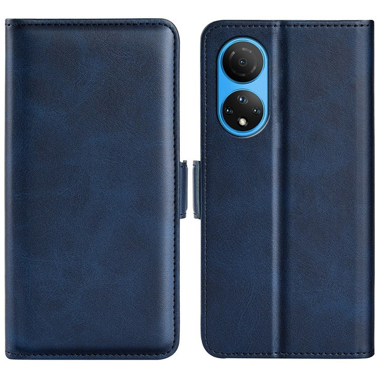 For Honor X7 Dual Clasp Textured PU Leather Phone Case Anti-drop Protective Cover with Stand Wallet - Blue