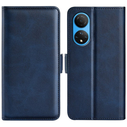 For Honor X7 Dual Clasp Textured PU Leather Phone Case Anti-drop Protective Cover with Stand Wallet - Blue