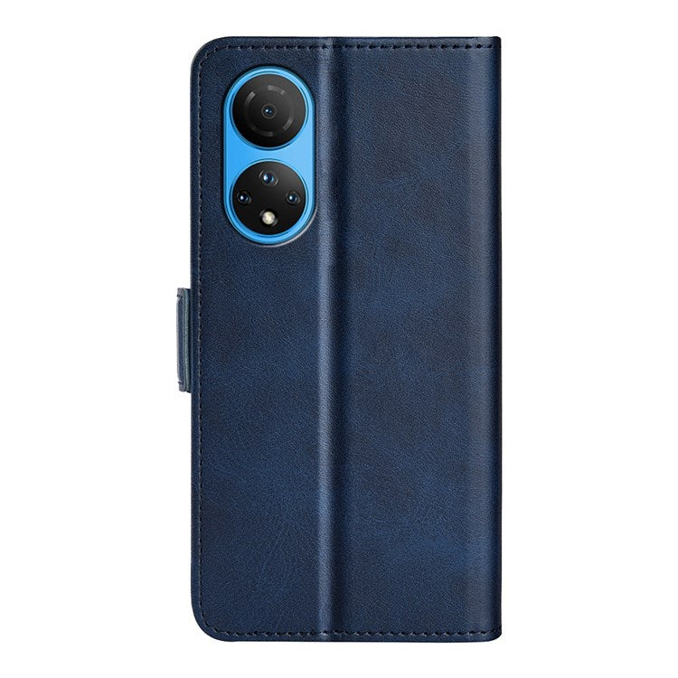 For Honor X7 Dual Clasp Textured PU Leather Phone Case Anti-drop Protective Cover with Stand Wallet - Blue