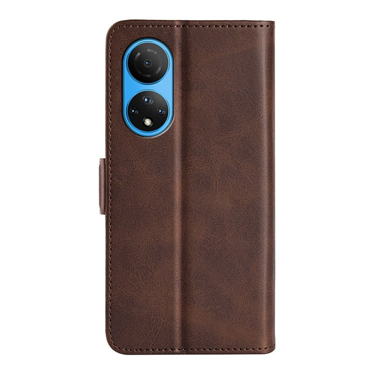 For Honor X7 Dual Clasp Textured PU Leather Phone Case Anti-drop Protective Cover with Stand Wallet - Brown