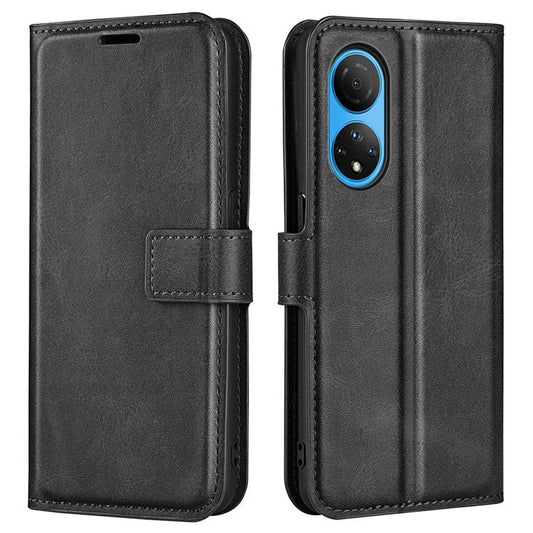 For Honor X7 Square Magnetic Clasp Textured PU Leather Cover Anti-drop Flip Stand Wallet Phone Case - Black