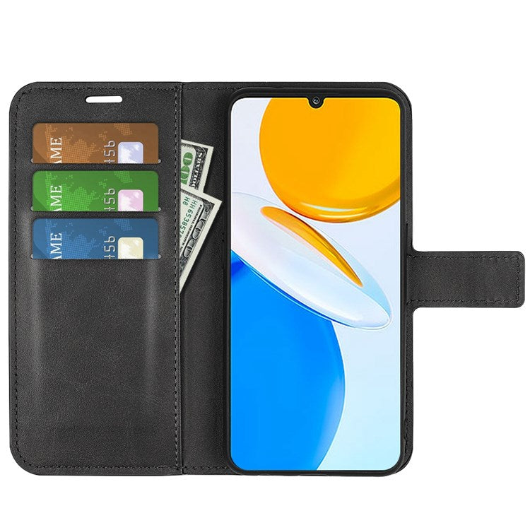 For Honor X7 Square Magnetic Clasp Textured PU Leather Cover Anti-drop Flip Stand Wallet Phone Case - Black