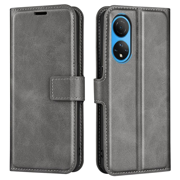 For Honor X7 Square Magnetic Clasp Textured PU Leather Cover Anti-drop Flip Stand Wallet Phone Case - Grey