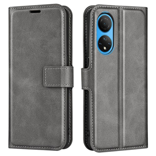 For Honor X7 Square Magnetic Clasp Textured PU Leather Cover Anti-drop Flip Stand Wallet Phone Case - Grey