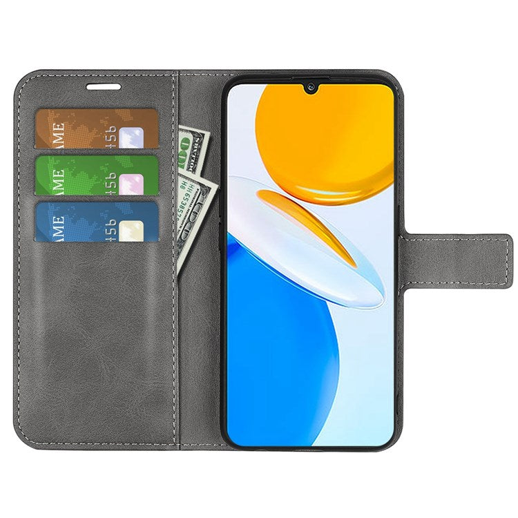 For Honor X7 Square Magnetic Clasp Textured PU Leather Cover Anti-drop Flip Stand Wallet Phone Case - Grey