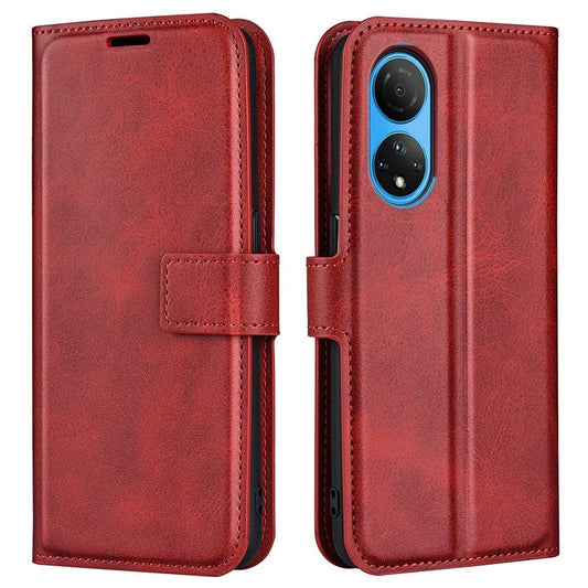 For Honor X7 Square Magnetic Clasp Textured PU Leather Cover Anti-drop Flip Stand Wallet Phone Case - Red
