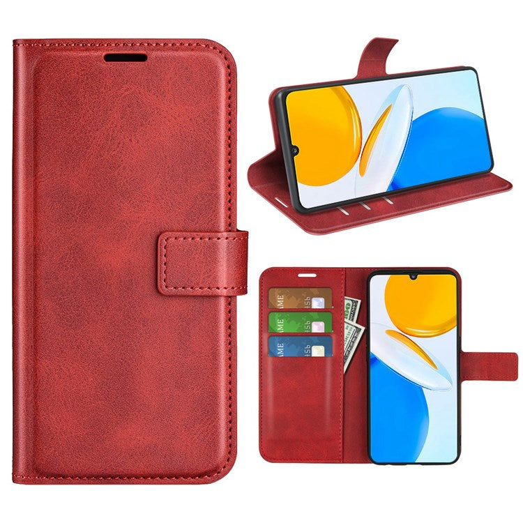 For Honor X7 Square Magnetic Clasp Textured PU Leather Cover Anti-drop Flip Stand Wallet Phone Case - Red