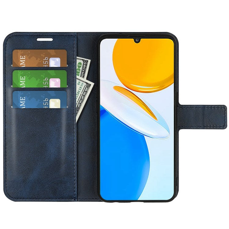 For Honor X7 Square Magnetic Clasp Textured PU Leather Cover Anti-drop Flip Stand Wallet Phone Case - Blue