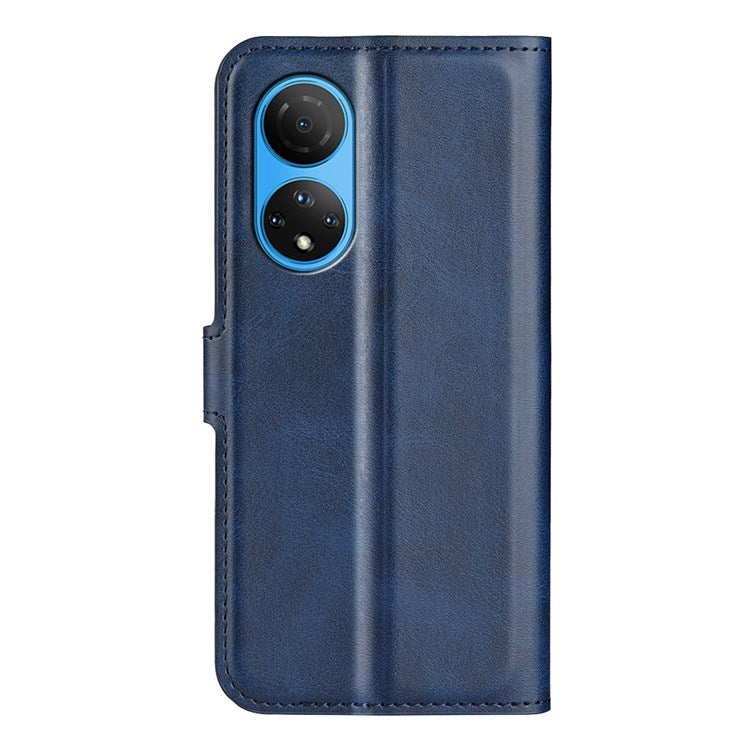 For Honor X7 Square Magnetic Clasp Textured PU Leather Cover Anti-drop Flip Stand Wallet Phone Case - Blue
