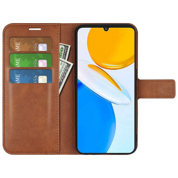 For Honor X7 Square Magnetic Clasp Textured PU Leather Cover Anti-drop Flip Stand Wallet Phone Case - Light Brown