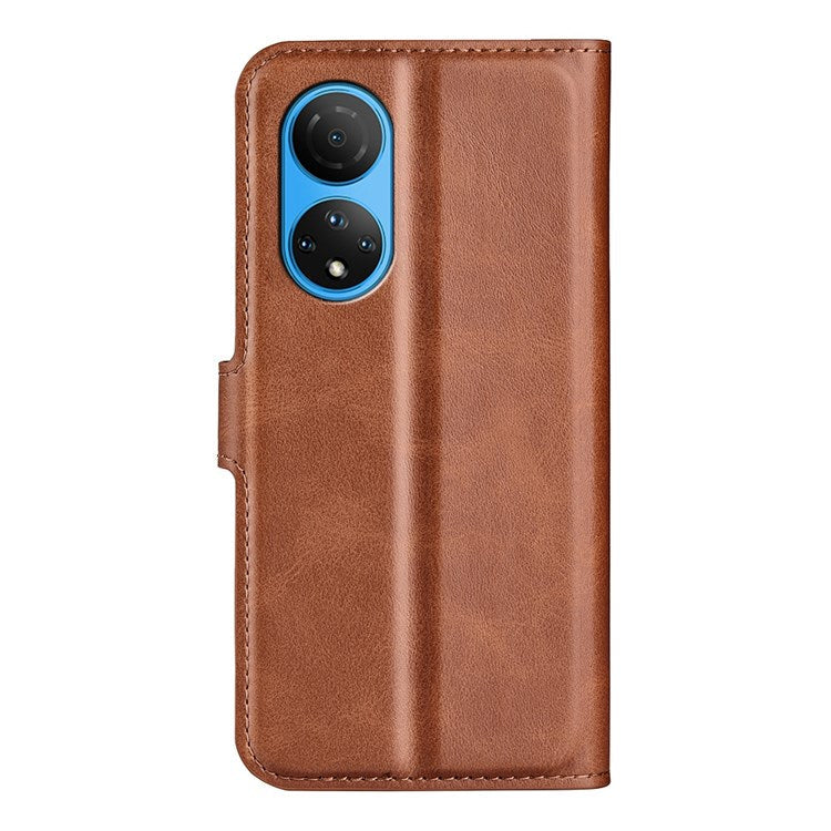 For Honor X7 Square Magnetic Clasp Textured PU Leather Cover Anti-drop Flip Stand Wallet Phone Case - Light Brown