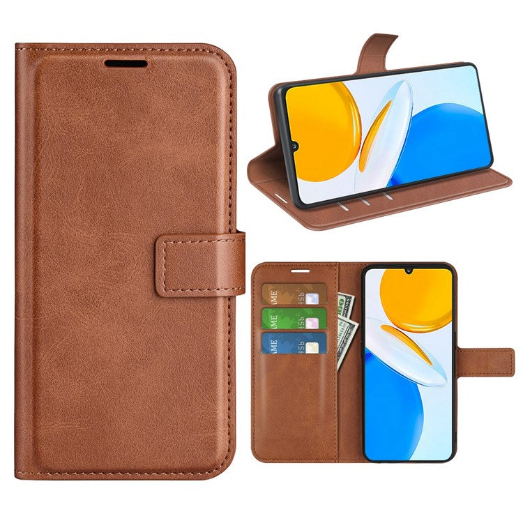 For Honor X7 Square Magnetic Clasp Textured PU Leather Cover Anti-drop Flip Stand Wallet Phone Case - Light Brown