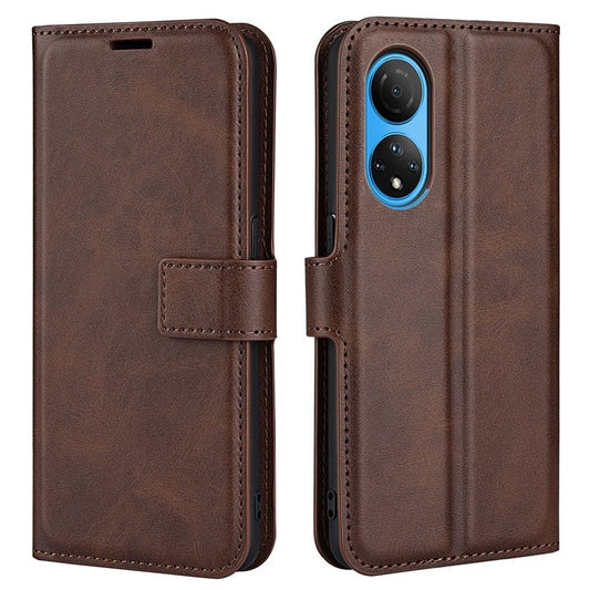 For Honor X7 Square Magnetic Clasp Textured PU Leather Cover Anti-drop Flip Stand Wallet Phone Case - Brown