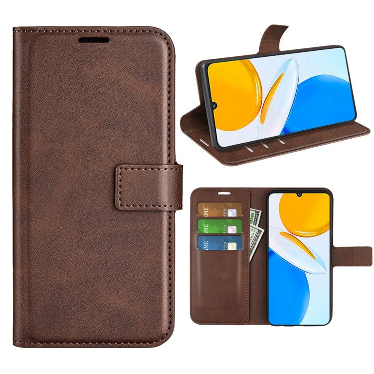 For Honor X7 Square Magnetic Clasp Textured PU Leather Cover Anti-drop Flip Stand Wallet Phone Case - Brown