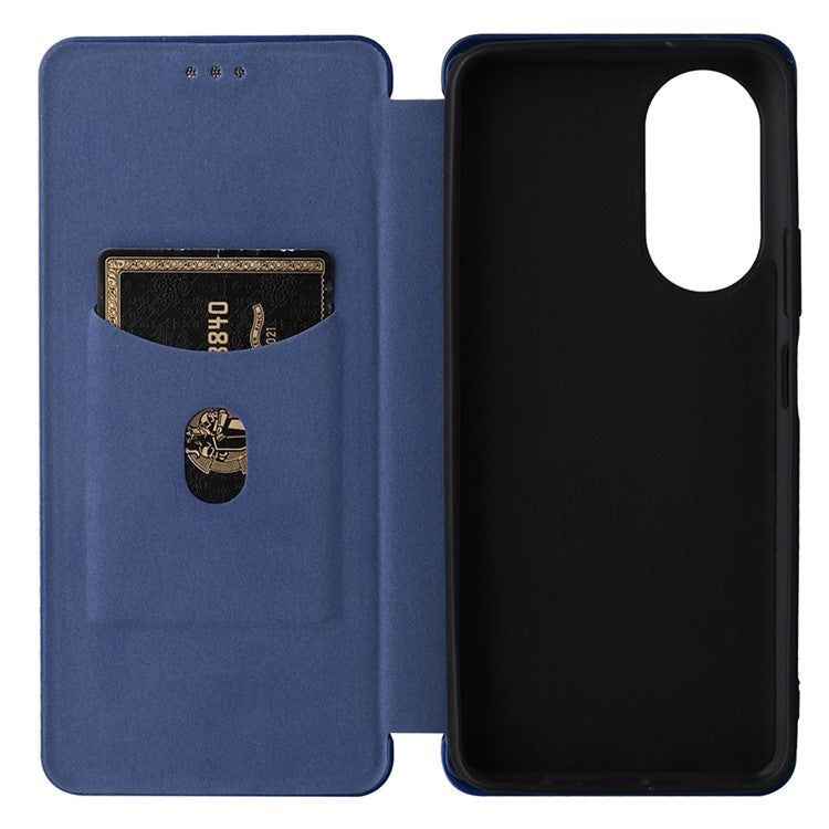 For Honor X7 Carbon Fiber Texture Folio Flip Anti-scratch PU Leather Case Magnetic Auto-absorbed Stand Phone Cover - Blue