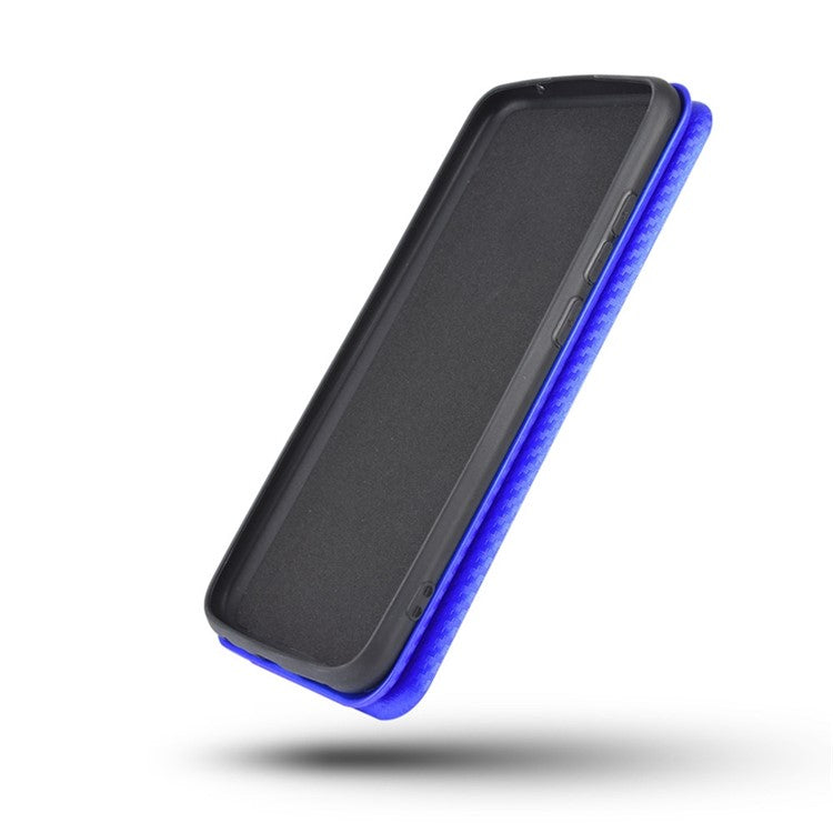 For Honor X7 Carbon Fiber Texture Folio Flip Anti-scratch PU Leather Case Magnetic Auto-absorbed Stand Phone Cover - Blue