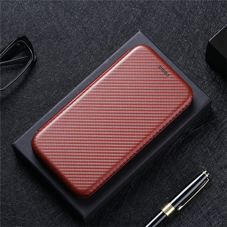 For Honor X7 Carbon Fiber Texture Folio Flip Anti-scratch PU Leather Case Magnetic Auto-absorbed Stand Phone Cover - Orange