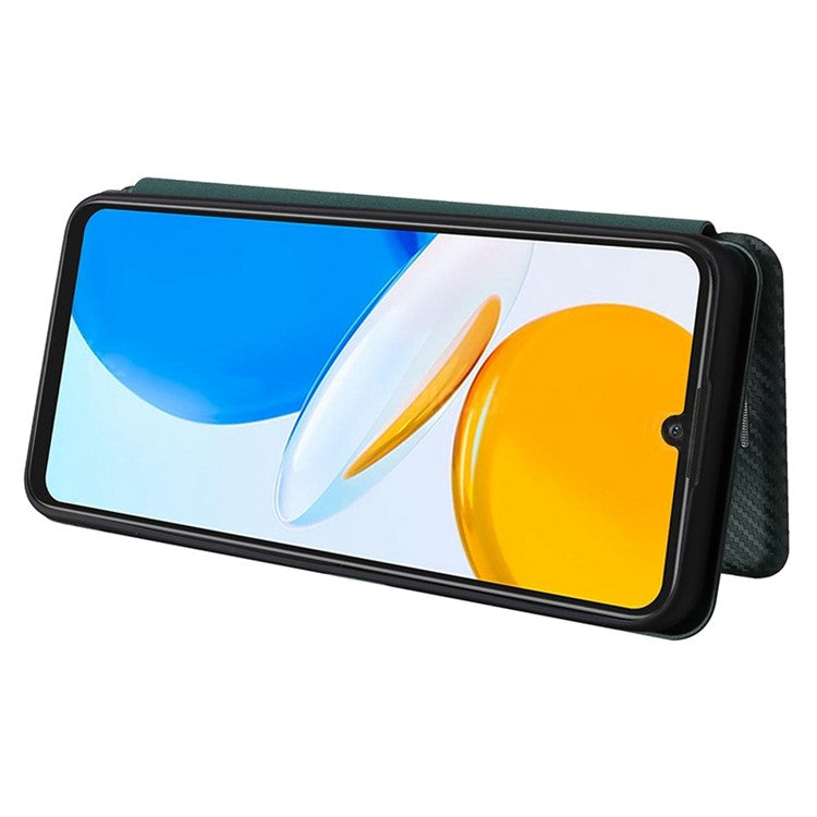 For Honor X7 Carbon Fiber Texture Folio Flip Anti-scratch PU Leather Case Magnetic Auto-absorbed Stand Phone Cover - Green