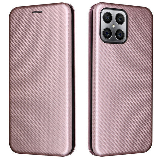 For Honor X8 4G Anti-fall PU Leather Carbon Fiber Texture Case Magnetic Auto-absorbed Adjustable Stand Cell Phone Shell - Rose Gold