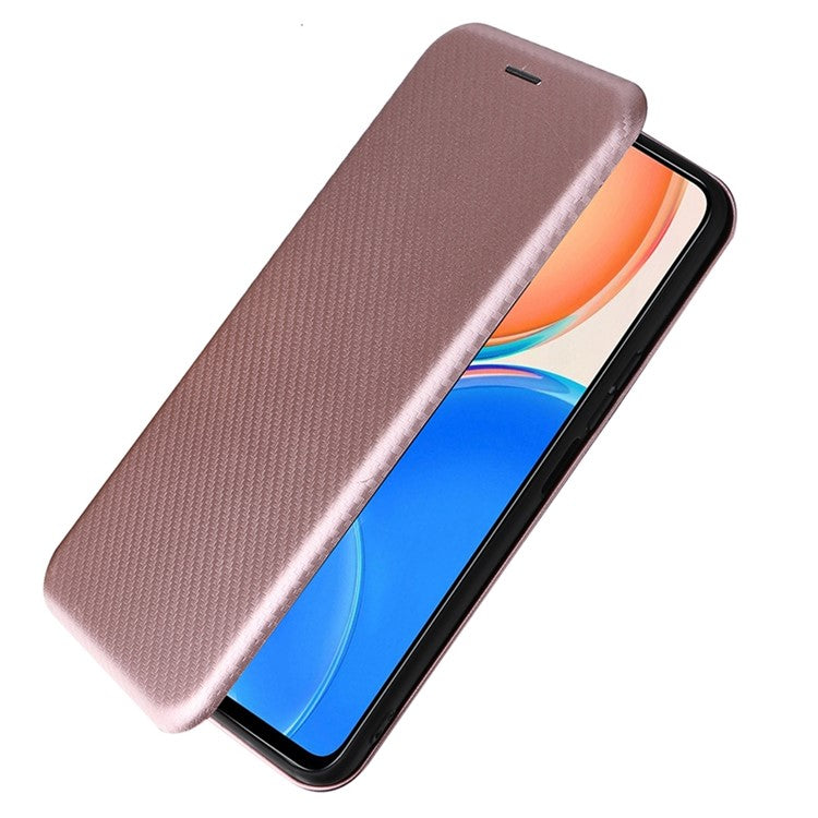 For Honor X8 4G Anti-fall PU Leather Carbon Fiber Texture Case Magnetic Auto-absorbed Adjustable Stand Cell Phone Shell - Rose Gold