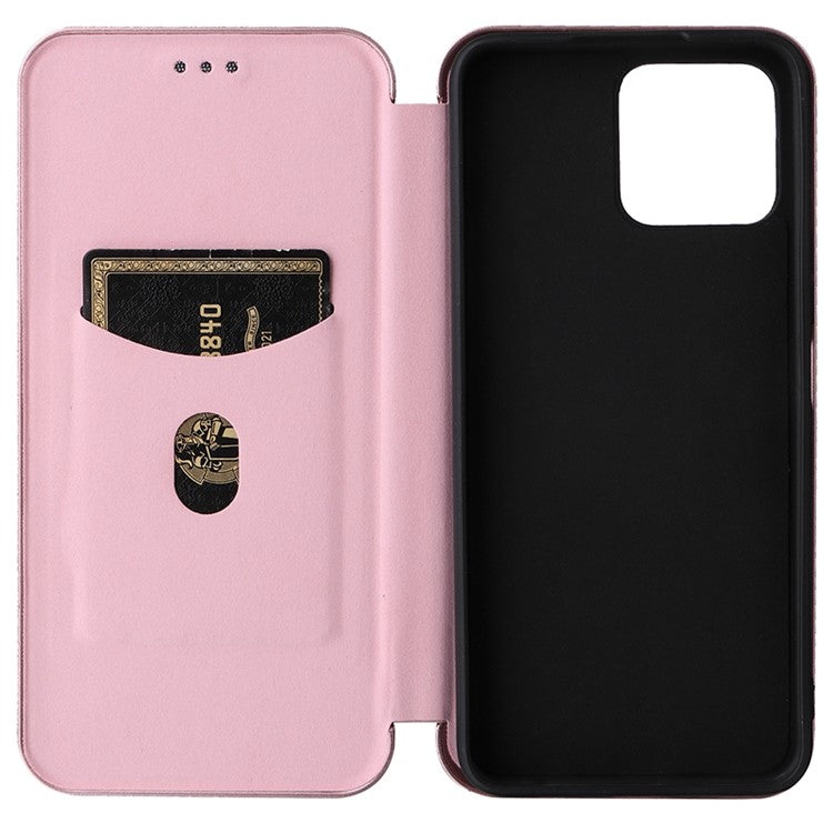 For Honor X8 4G Anti-fall PU Leather Carbon Fiber Texture Case Magnetic Auto-absorbed Adjustable Stand Cell Phone Shell - Rose Gold