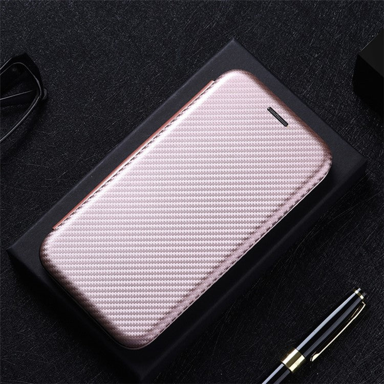 For Honor X8 4G Anti-fall PU Leather Carbon Fiber Texture Case Magnetic Auto-absorbed Adjustable Stand Cell Phone Shell - Rose Gold