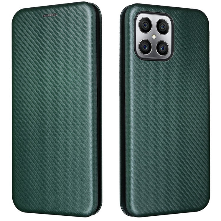 For Honor X8 4G Anti-fall PU Leather Carbon Fiber Texture Case Magnetic Auto-absorbed Adjustable Stand Cell Phone Shell - Green