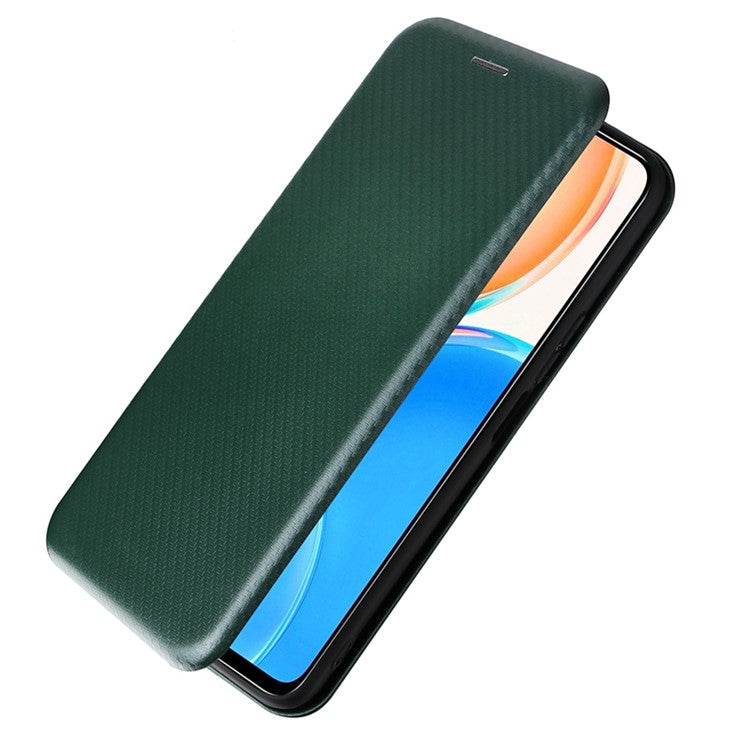 For Honor X8 4G Anti-fall PU Leather Carbon Fiber Texture Case Magnetic Auto-absorbed Adjustable Stand Cell Phone Shell - Green