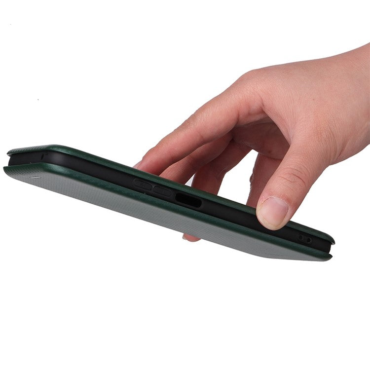For Honor X8 4G Anti-fall PU Leather Carbon Fiber Texture Case Magnetic Auto-absorbed Adjustable Stand Cell Phone Shell - Green