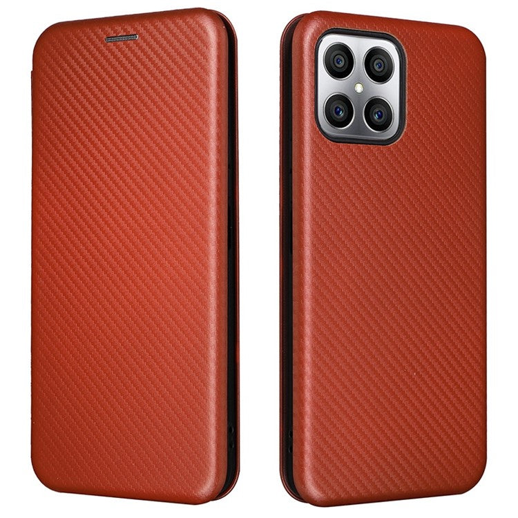 For Honor X8 4G Anti-fall PU Leather Carbon Fiber Texture Case Magnetic Auto-absorbed Adjustable Stand Cell Phone Shell - Orange
