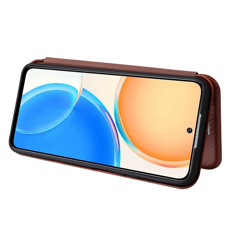 For Honor X8 4G Anti-fall PU Leather Carbon Fiber Texture Case Magnetic Auto-absorbed Adjustable Stand Cell Phone Shell - Orange